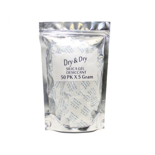 5 gram X 50 PK &#034;Dry &amp; Dry&#034; Silica Gel Desiccant - Ammo Gun Safe Camera