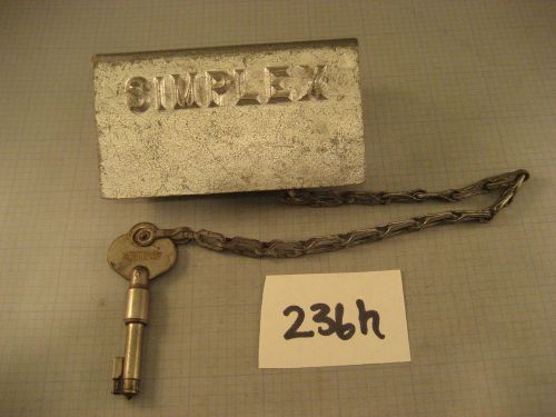 SIMPLEX KEY with CHAIN SAFETY LOCK BOX time clock original vintage 236h