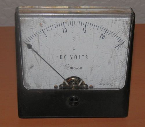 Vintage Simpson 3.25&#034; x 3.25&#034; Panel Meter  0-25  DC VOLTS #1413