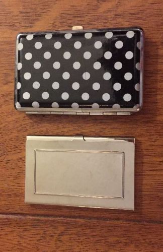 (2) Metal Business Card Holders Polka Dot Plain