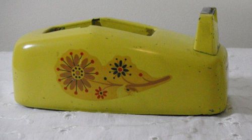 VTG Scotch Heavy Steel Yellow Vintage Floral Design Tape Dispenser