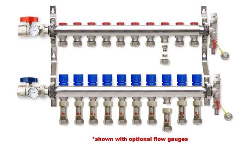 10-Port PEX Radiant Floor Heating Manifold - Stainless Steel Set, 1/2” PEX