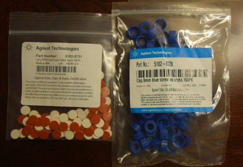 New agilent/hp  blue ptfe screw caps 100 /pk red silicone septa 100/ pk for sale