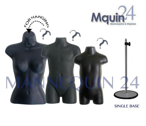 Set of 3 black mannequins:female, child &amp; toddler body forms +1 stand +3 hangers for sale