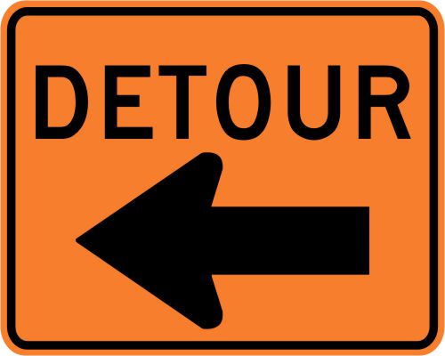 3M Reflective DETOUR w/ LEFT ARROW Street Road Construction Sign - 30 x 24