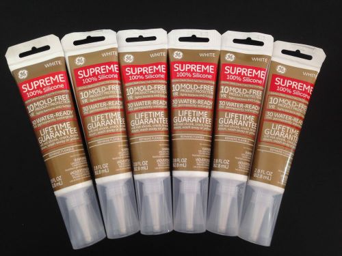 Lot of 6 GE Supreme 100% Silicone White 2.8 OZ 10 Yr  Mold Free Kitchen Bath