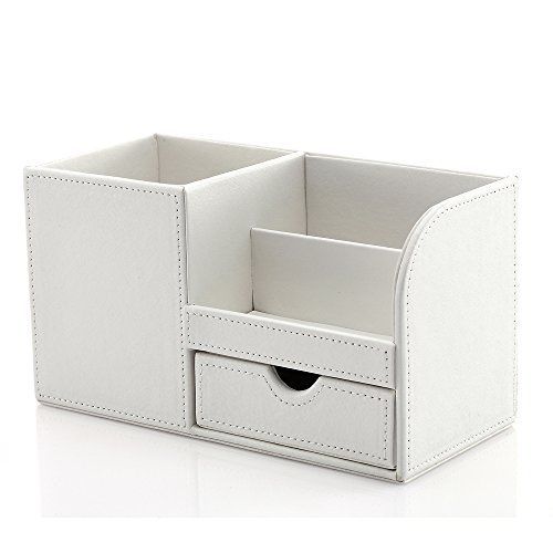 KINGFOM? Wooden Struction Leather Multi-function Desk Stationery Organizer