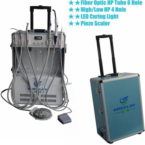 Dental Portable Unit+Compressor+Triplex Syringe+Curing Light+Scaler+Fiber HP 6H