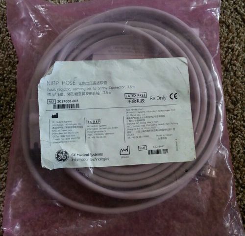 GE NIBP Hose Rectangular to Screw Connector, 3.6m Ref: 2017008-003 NEW