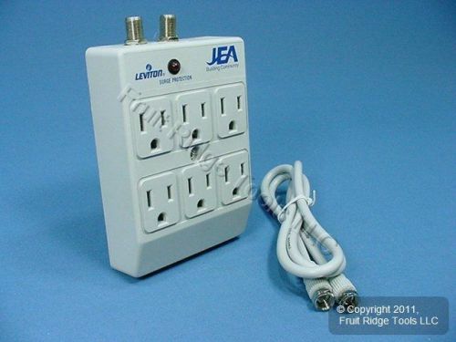 Leviton gray 6-outlet surge protector receptacle adapter w/ coaxial catv 4400-pc for sale