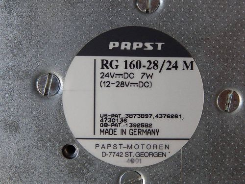 PAPST MOTOREN COOLING FAN BLOWER P/N RG 160-28/24 M 24 VDC 7W. NEW