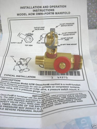 Tank Manifold, Max Flow 20 CFM, Tank Mount 1/2 w/150 ps