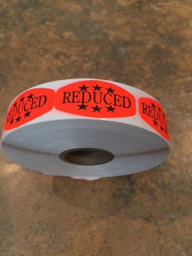 1.25&#034; x .625&#034; REDUCED STAR MERCHANDISE LABELS 1000 PER ROLL FL RED BLACK STICKER