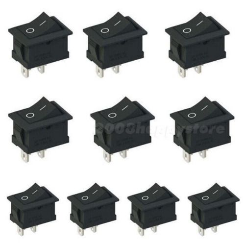 10 Pcs Black Snap-in On/Off Rocker Switch 2 Pin 6A 10A 12V 110V 250V AC HYSG