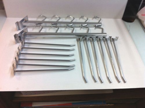 Slatwall 9&#034; Chrome Peg Hooks (Lot of 52) &amp; 5 J-Hook Waterfall (Lot of 2)