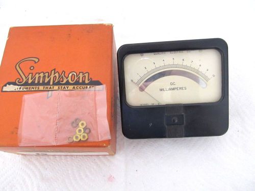 Simpson DC Milliamperes Panel Mount Meter, 0 to 10 MA. Model 29