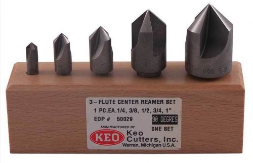 5 Pcs. Keo 1/4&#034;,3/8&#034;,1/2&#034;,3/4&#034; &amp; 1&#034; x 90 Deg. 3 FL Center Reamer/Countersink Set