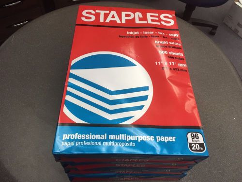 STAPLES BRIGHT White 20 Lb COPY PAPER * LEDGER 11 x 17 *  2000 Sheet CARTON