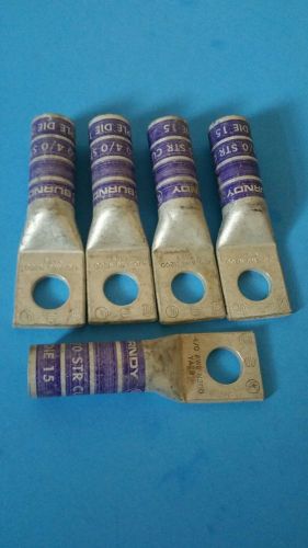 (5) burndy ya28 n200 4/0 str cu awg purple die 15, compression lug crimp lug for sale