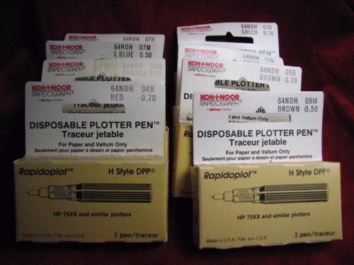 (8) Koh-I-Noor 64NDH Plotter Pens H Style  Green Red Brown Orange L Blue Lot R