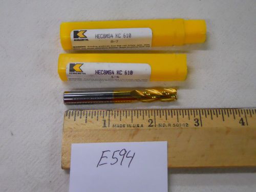 2 NEW KENNAMETAL 8 MM DIAMETER CARBIDE ENDMILL. 4 FL. KC 610 COATED. USA. E594