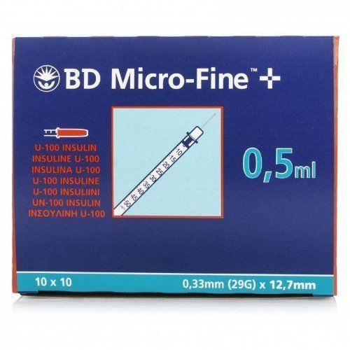 10 x bd micro-fine plus hypodermic syringes u100 0.5ml 30g x 8mm for sale