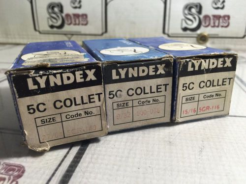 3 LYNDEX 9/32&#034; 27/64&#034; &amp; 15/16&#034; 5C COLLETS W/ INTERNAL THREADS FOR LATHE MILL