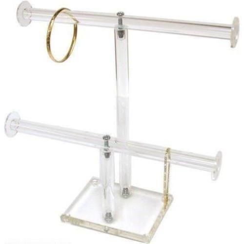 Clear Acrylic 2 Tier Bracelet Chain Jewelry Display Stand Round Bar