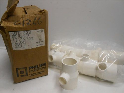 LASCO 2&#034; X 1-1/2&#034; X 3/4&#034; PVC TEE SCH. 40 401-238 (Lot of 10)