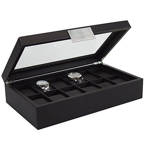 Watch Box for Men - 12 Slot Luxury Carbon Fiber Design Display Case Large Hol...