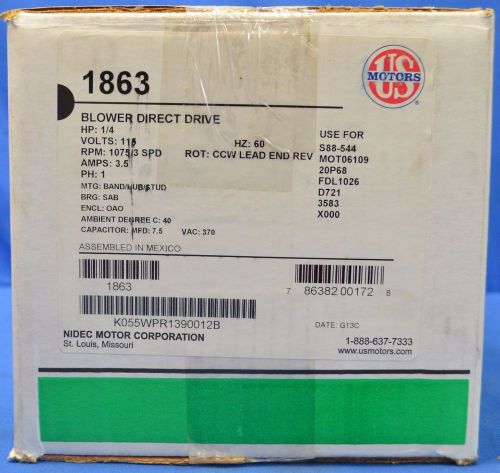 U.s. motors 1863 blower direct drive 1/4hp 115/60 rpm 1075/3 spd k055wpr1390012b for sale