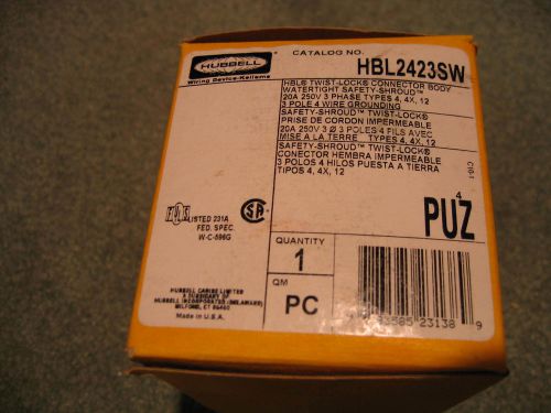 2 NIB HBL2423SW Hubbell Twistlock Connector watertight 20A 250V Safety-Shroud