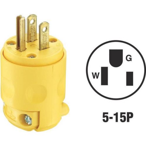 Leviton 515PV Residential Grade Plug-YEL GRND CORD PLUG