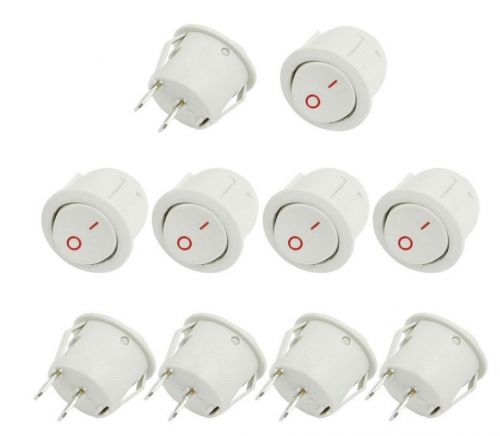 10 Pcs White Button Round 125V/10A 250V/6A 2 Pin SPST ON OFF Rocker Switch