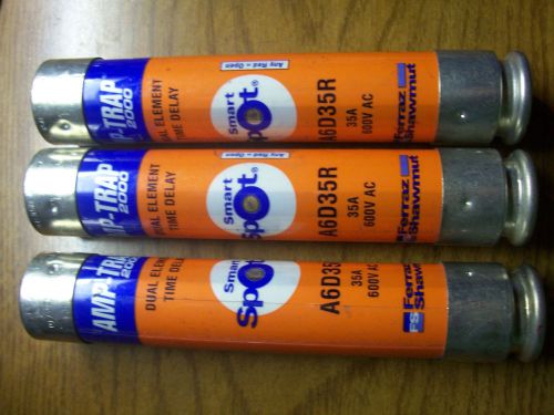 Lot of 3 NEW Ferraz Shawmut A6D35R, 35 Amp, Class RK1 Amp-Trap Smart Spot Fuses