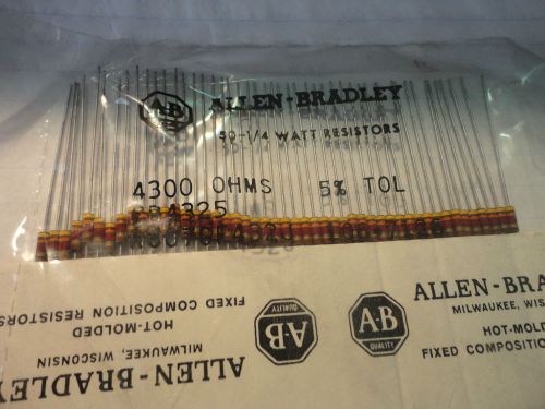 NOS 50PCS ALLEN BRADLEY 4.3K-1/4W-5% RC07GF432J 1/4 watt CARBON COMP. RESISTOR