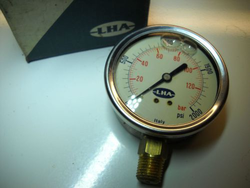 LHA HYDRAULIC PRESSURE GAUGE 0-2000 PSI / BAR 1/4&#034; NPT NEW IN BOX