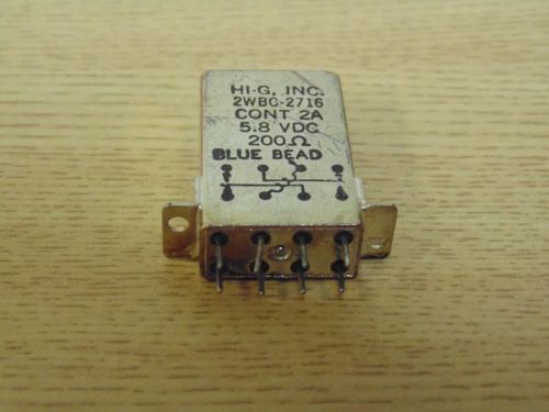 HI-G herm. sealed relay 200 ohms 5.8vdc 2pdt 2WBC-2716 c4-1-24