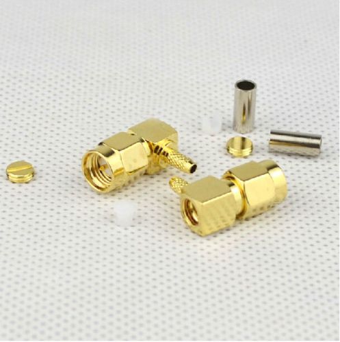 50pcs copper RF-SMA male plug right angle crimp RG174 RG316 LMR100 RF connector