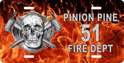 License plate real flames and skull and cross axes personalized firefighter 1 for sale