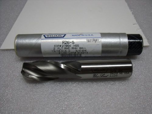 13/16&#034; x 3/4&#034; x 2” x 4-1/4&#034; 2 FL R26-5 Ball HSS Weldon Tool End Mill-W34