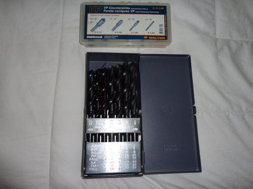 29 piecejobber length hss fractional drill bit set  +  walter  countersink set . for sale