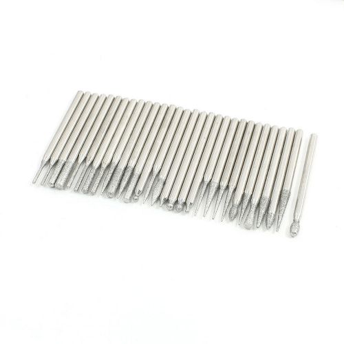 30Pcs 3mm Dia Shank Taper Tree Tip Diamond Points Grinder Drill Bits