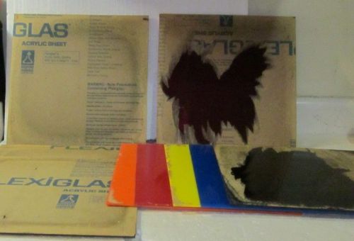 LOT OF 9 ROHM AND HAAS ACRYLIC PLEXIGLAS G SHEETS MULTI COLORS 1/8&#034; X 12&#034; X 12&#034;