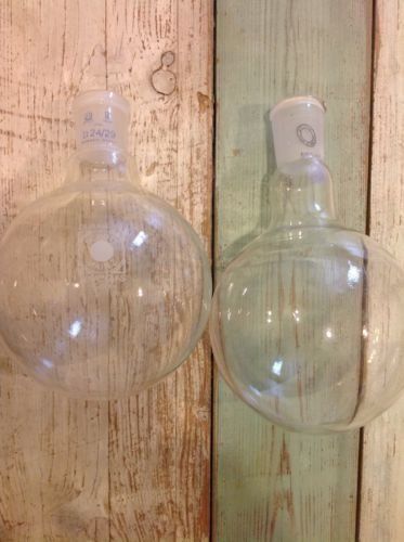 Two 500ml rownd bottom lboratory glass flask glassware schott mainz jena glas for sale