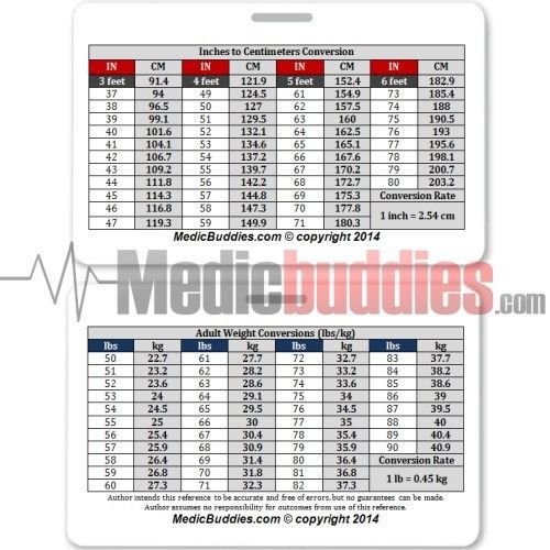 Inch cm conversion  badge id pocket reference guide rn nusre emt paramedic ems for sale