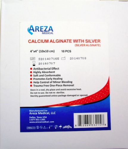 Silver Alginate (Calcium Alg. with Ag) 4&#034;x4&#034; Box of 10 (13% Off If &gt; 20 Boxes