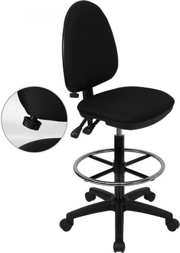 Mid-Back Black Fabric Multi-Functional Drafting Stool with Adjustable Lumbar