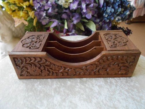 vintage fancy ornate hand carved flowers wood counter or DESK ORGANIZER