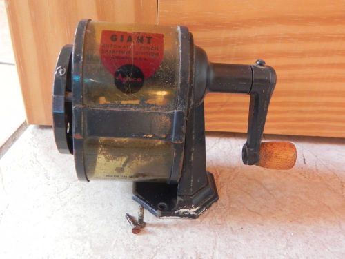 Vintage Pencil Sharpener--Metal &amp; Plastic Hand Crank Desk Mount Giant Apsco